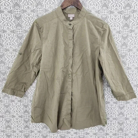 J. Jill Mock Neck Button Up Green Women's Shirt M - Picture 1 of 9